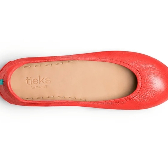 TIEKS Limited Edition Poppy Red Coral Ballet Flats Leather Slip On Shoes Sz 6 - Picture 3 of 7
